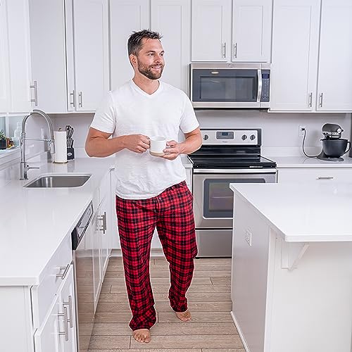 CYZ Men's 100% Cotton Super Soft Flannel Plaid Pajama Pants-BlackRedTartan-2XL - Thumbnail 3