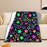 Glitter Stars Throw Blankets for Bed,Star Flannel Blanket for Unisex,Bright Neon Stars Lightweight Soft Blanket Throw for Girls Kids Adults Couch 50x60 in