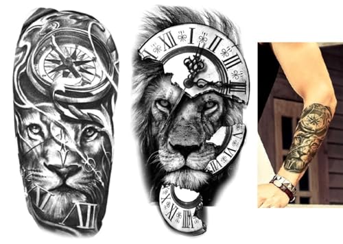 2 fogli di tatuaggio temporaneo leone tatuaggio leone tatuaggi braccio tatuaggi animali XQB116 372