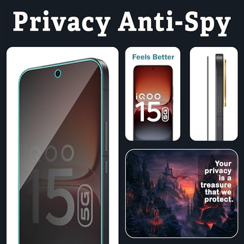 Image of FIRST MART Privacy Tempered Glass for iQOO 15 With Cable Guard & Installation Kit | Anti-Spy 9H Screen Protector, Edge-to-Edge, Case-Friendly | Black