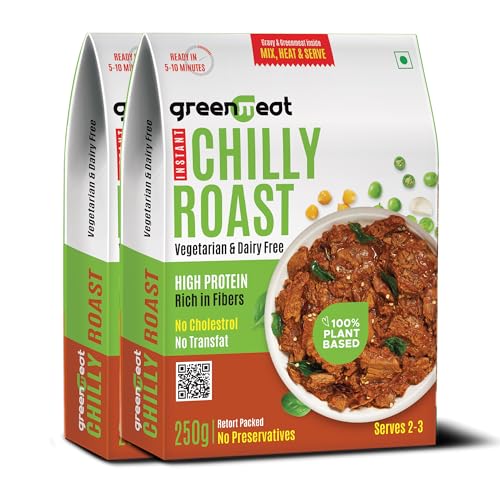 Image of Greenmeat Chilly Roast - Instant | Ready in 5-10 Minutes | 100% Plant Based & Vegetarian | Protein & Fiber Rich | Low Fat & Zero Cholesterol | No Preservatives | Pack of 2 (2 x 250g)