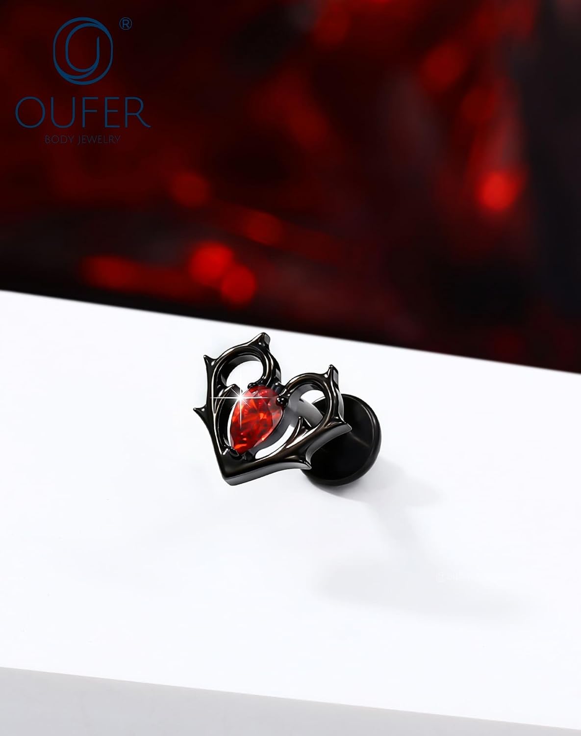 OUFER G23 Titanium 16G Thorned Heart Flat Back Helix Stud Earrings