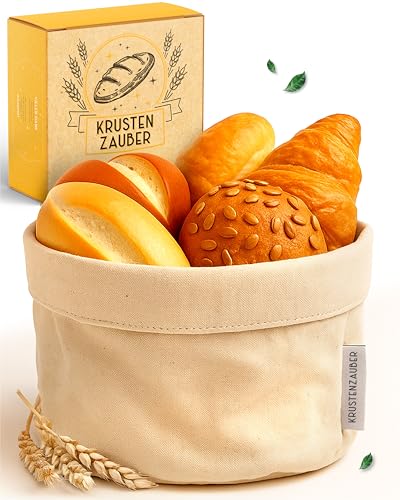 KRUSTENZAUBER Corbeille à pain moderne en 100 % coton – Panier à pain lavable pour pain et petits pains – 20 cm de diamètre pour le stockage du pain, le...