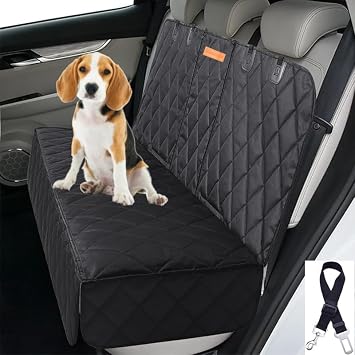 GoBuyer Dog Car Seat Cover Protector Liner for Car Boot and Back/Rear Seat Accessories - Isofix Compatible, Universal & Non-slip and Openings for Seat Belt