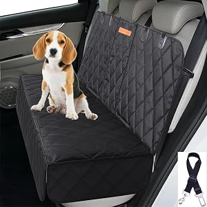 GoBuyer Dog Car Seat Cover Protector Liner for Car Boot and Back/Rear Seat Accessories – Isofix Compatible, Universal & Non-slip and Openings for Seat Belt