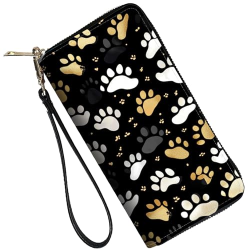 Image of RFID Blocking Leather Wallet for Women - Large Capacity Zip Around Clutch with 8 Card Slots,19 Cash Pockets & Coin Zipper,Cute Dog Paw Prints