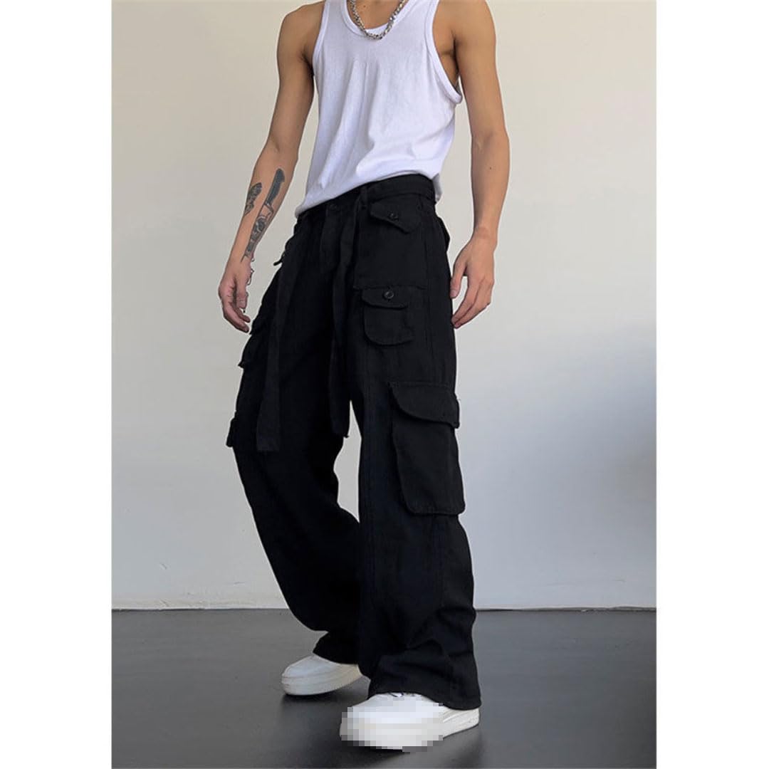 Hombres Senderismo Trabajo Cargo Pantalones Bolsillos Sueltos Rectos Cintura Alta Pierna Ancha