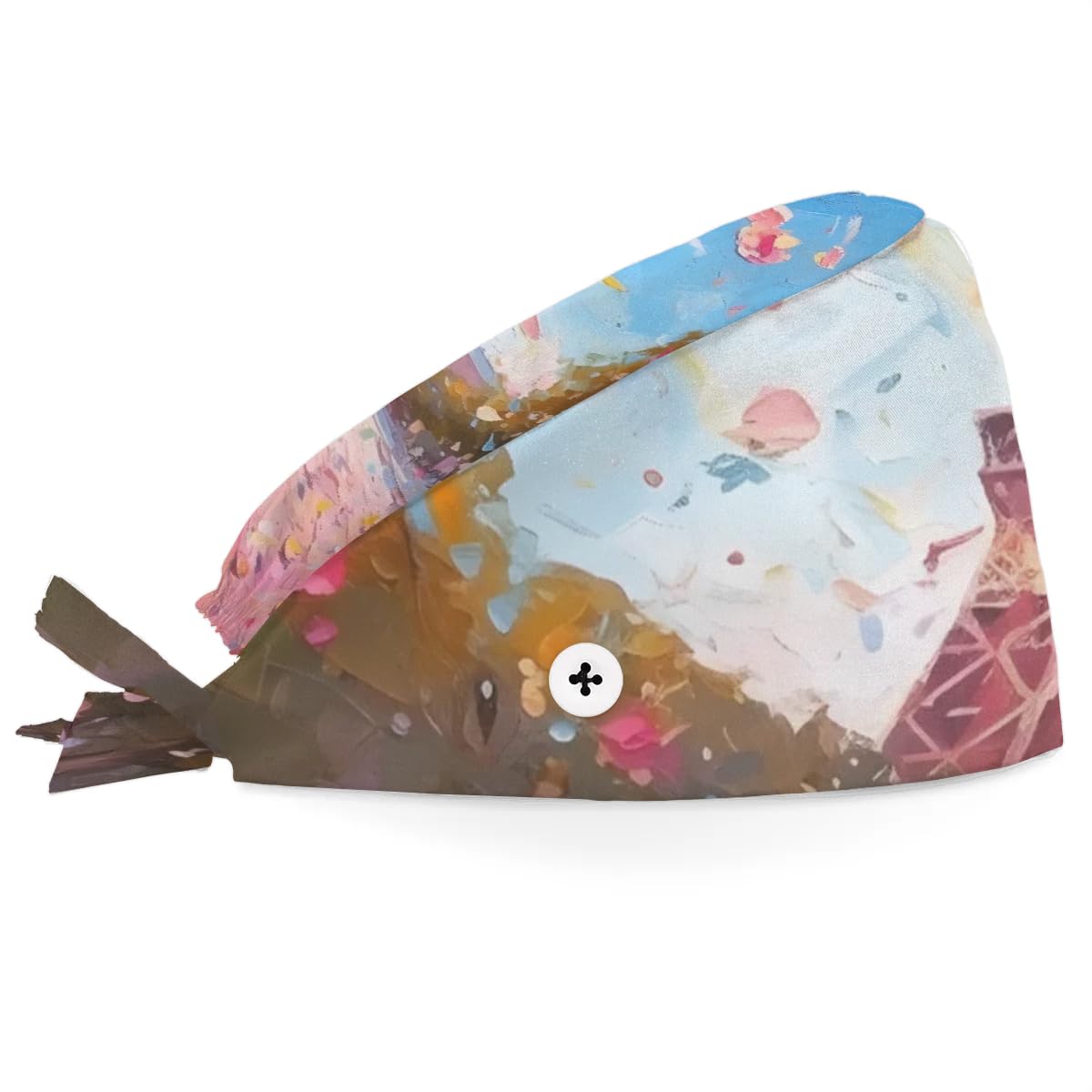 Mularoka Watercolor Pagoda Flower Couple Working Caps with Button Sweatband Comfortable Adjustable Bouffant Hats Work Hat for Women Men