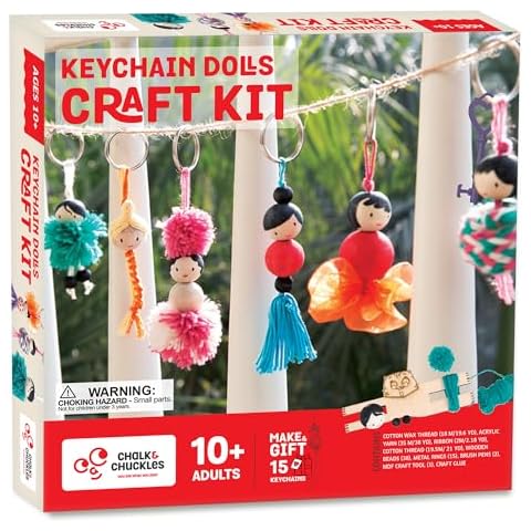 Chalk and Chuckles Make Your Own Keychain Dolls Arts and Crafts Kit for Kids Ages 8-12 Girls & Boys, Make 15 Keychains-Creative Gifts for Kids Cover