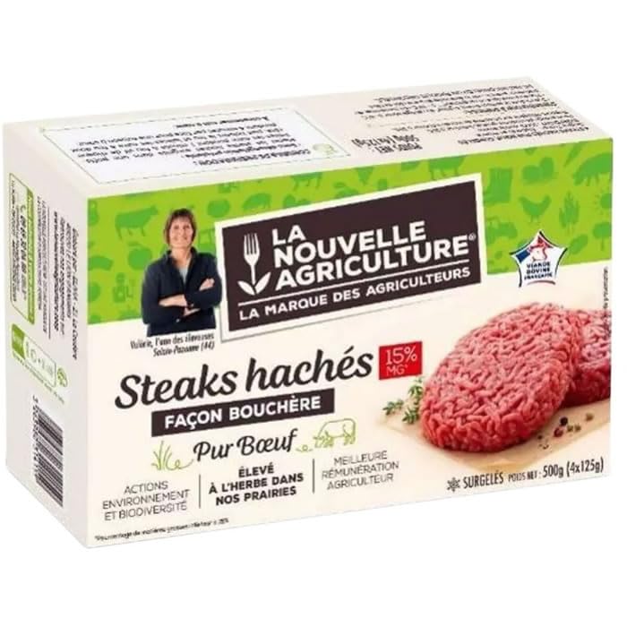 LA NOUVELLE AGRICULTURE Steaks hachés pur boeuf 15% M.G façon bouchère 500 g