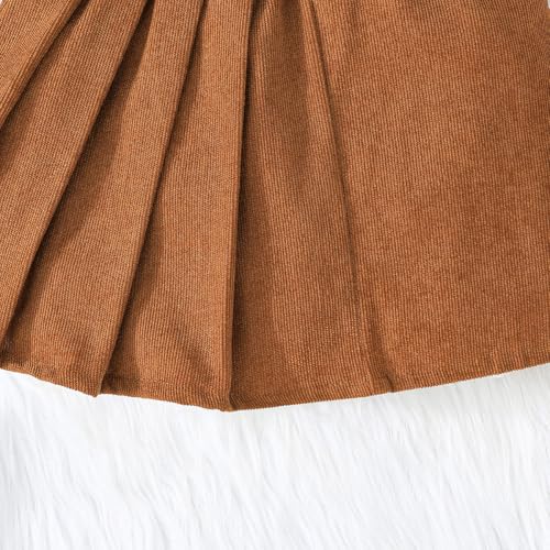 Image of Toddler Girls Christmas Outfits Girls Puff Sleeve Knit Ribbed Tops Button Down Vest Plaid Skirt Set Winter Clothes