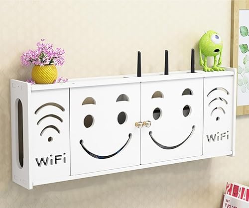 ルーターラック 壁掛け式WiFiルーター棚 PVC木製プラスチックボード収納ボックス マルチカラー 複数サイズ(Smiling Face,71*11.5*24CM)