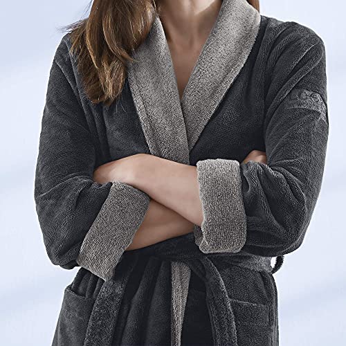 LOOKS BY WOLFGANG JOOP Bademantel XL, Bademantel Unisex Frottee, Morgenmantel grau mit Schalkragen, hochwertige Baumwollmischung