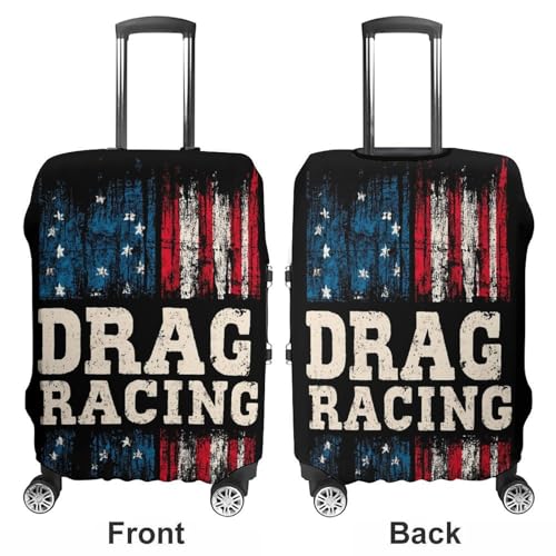 Drag Racing Flag USA Funny Travel Luggage Cover Baggage Suitcase Cover Protector Skins 19-32 Inch3