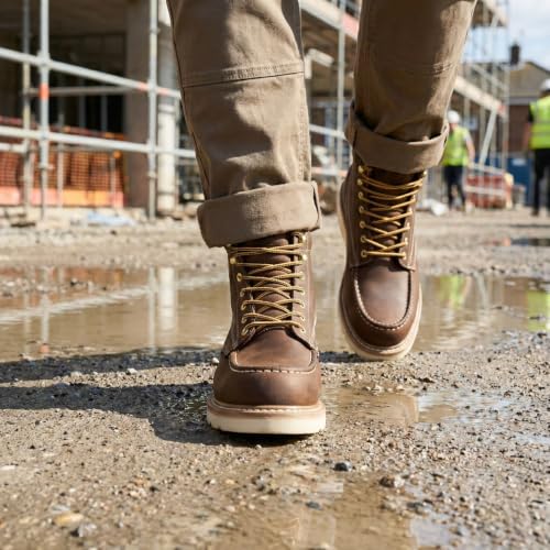 Image of SUREWAY 6in Moc Toe Work Boots for Men, Wedge Sole, Steel /Soft Toe