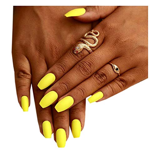Fstrend Yellow Matte Fake Nails Fashion Full Cover Acrylic False Nails Punk Party