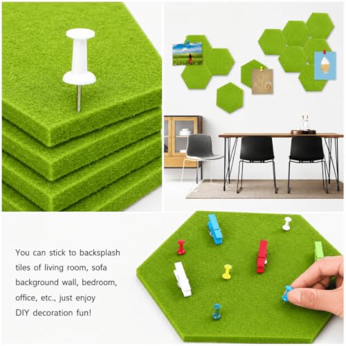 Image of Quiet Canvas Hexagon Pinboard, 1x1 ft, Pack of 8, 50 PushPins, (Green)