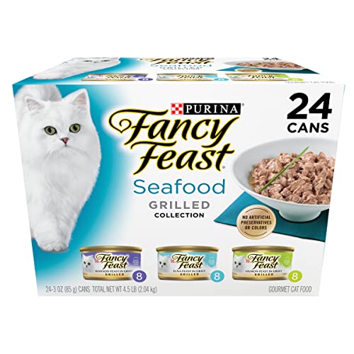 Purina Fancy Feast Grilled Wet Cat Food Seafood Collection in Wet Cat Food Variety Pack – (Pack of 24) 3 oz. Cans