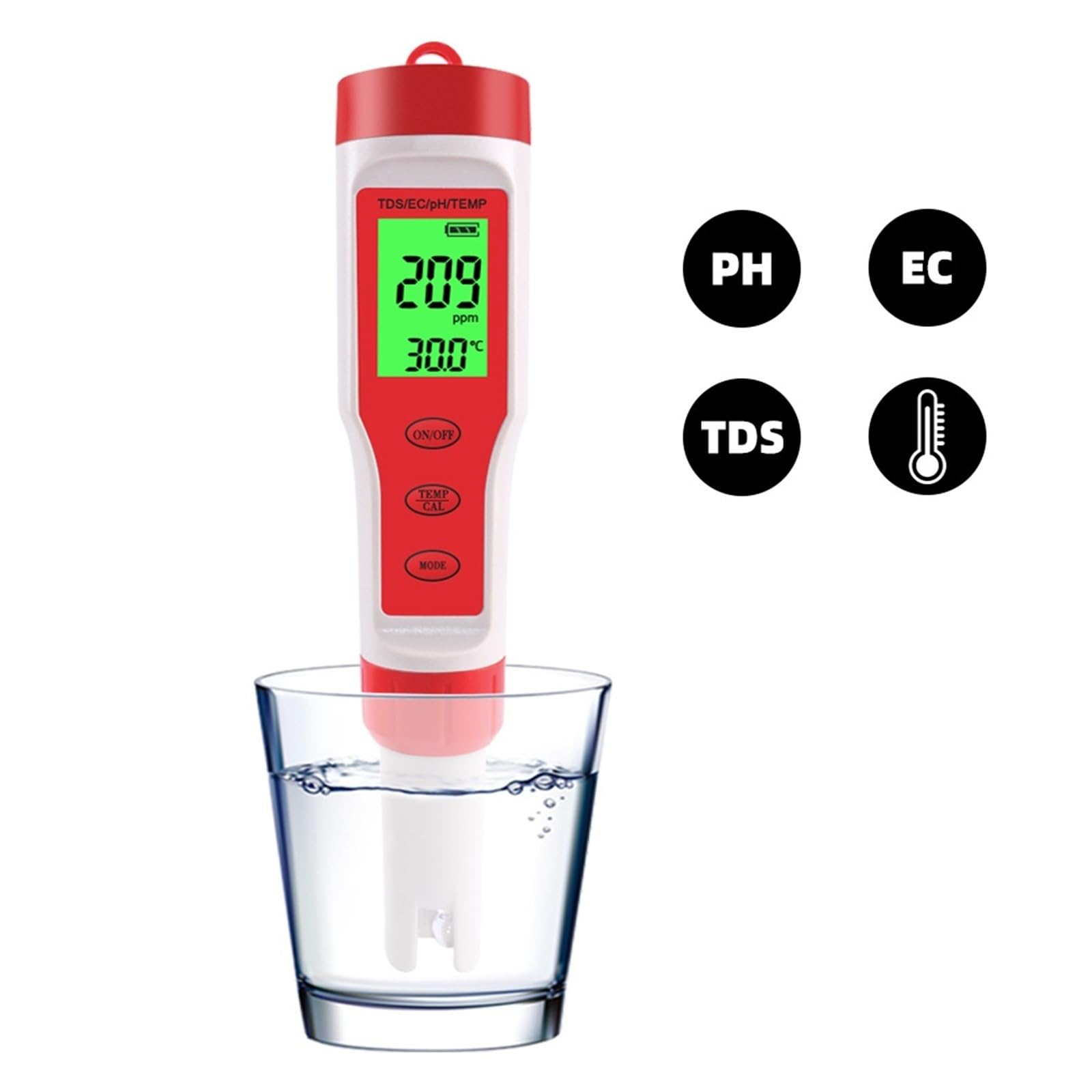 Misuratore digitale 4 in 1 PH/TDS/EC/temperatura Tester digitale for il monitoraggio della qualità dell'acqua for piscine, acqua potabile, acquari(With backlight)