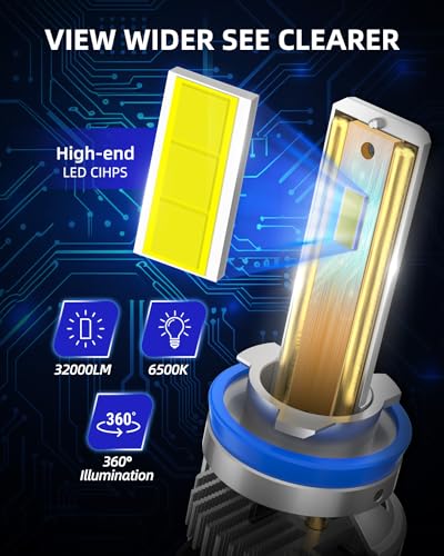 Image of AUTOONE H9 H8 H11 LED Bulb 900% Brightness 6500K White, Angle Adjustable, Halogen Replacement, Canbus, Pack of 2