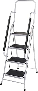 iropro 4 Step Ladder Heavy Duty,Portable Foldable Stepladder with Handrail Anti-Slip Mat,Strong Sturdy Steel for Home,Office,Kitchen,Garage (4 step ladder with handrail)