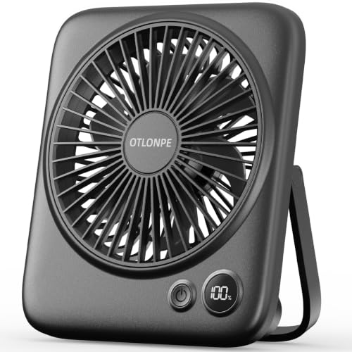 Otlonpe Tischventilator Leise 4000mAh Akku Tisch Ventilator Tragbar 23H Laufzeit Tischventilatoren Klein mit LED-Anzeige 180 Klappbarer USB Ventilator für Büro Schlafzimmer Reisen