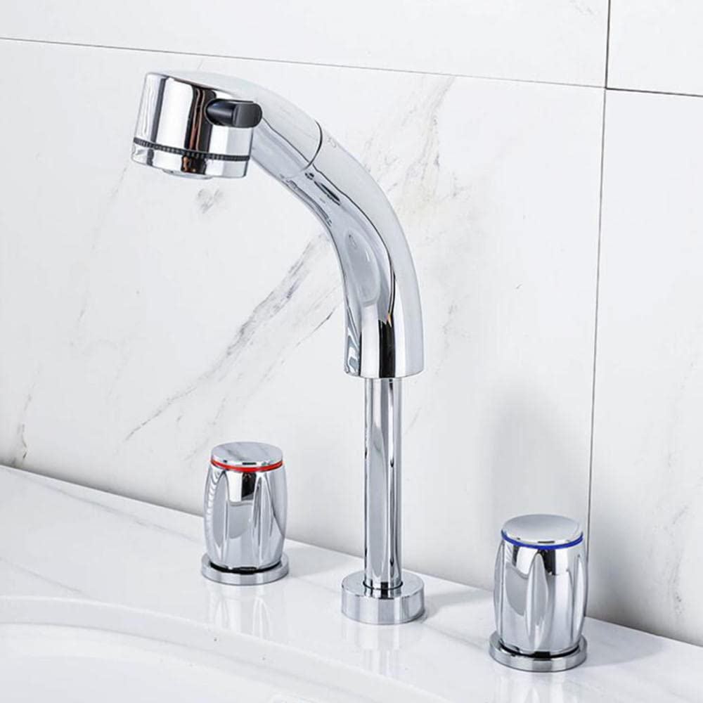 Mitigeur de salle de bain trois trous noir mat avec bec rétractable