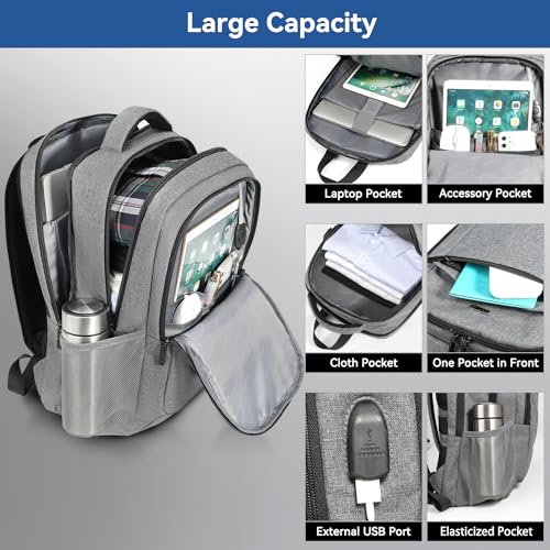 Voova 15.6 Inch Travel Laptop Backpack with USB Port, Grey - image 4