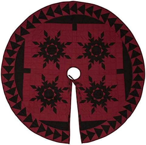 Retro Barn Black Feathered Star Quilted Patchwork Christmas Tree Skirt 42"