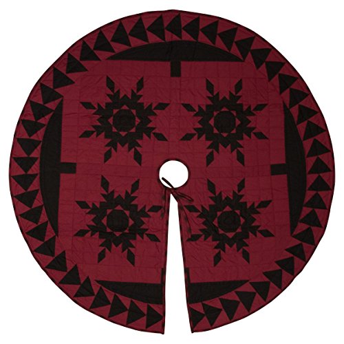 Retro Barn Black Feathered Star Quilted Patchwork Christmas Tree Skirt 42" #TOP1