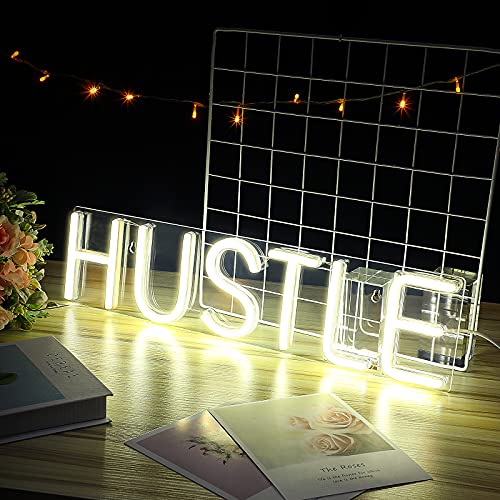 Hustle Neon Signs Led Hustle Hanging Neon Sign Light Hustle Novelty Light Novelty Light Wall Decor Marquee Sign with Acrylic Board for Pub Bar Store Bedroom, USB Powered