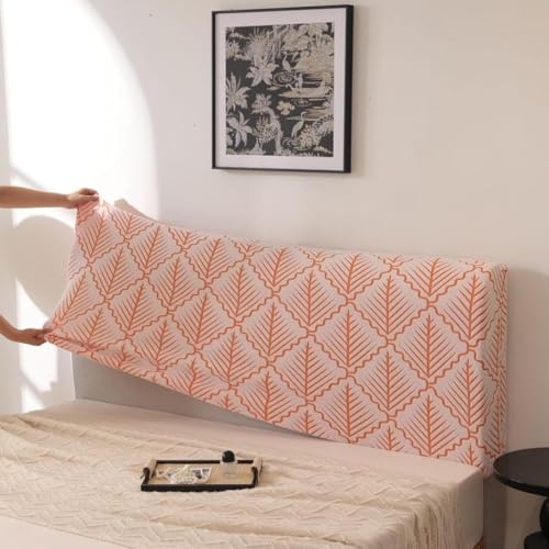 Image of HOMETHREADS 200 GSM Stretchable Jacquard Headboard Cover | Soft, Dust-Proof & Wrinkle-Resistant Bed Back Protector | Fits Leather, Wooden & Fabric Bedsides | for 6ft to 6.5ft Beds | (Orange,172x65cm)