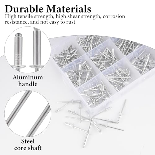 285 Stück Aluminium-Blindnieten Set, M3 M4 M5 Popnieten Set, Alu Blindnieten Sortiment, Pop-Nieten mit offenem Ende, Pop Nieten für Metall Holz Kunststoff(Silber) (M3/M4/M5)
