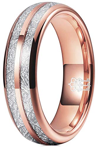 THREE KEYS JEWELRY Men Women Wedding Hunting 6mm Bands Tungsten Viking Carbide Meteorite Ring with Jewels Polished Infinity Unique for Him Rose Gold Size 8