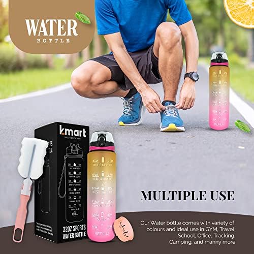 K-MART Water Bottle 1L Sports Water Bottle with Motivational Time Marker, Dishwasher Safe Leak-proof Drink Bottle BPA Free Non-Toxic for Running,cycling, Gym, School & Office (Yellow Gradient)