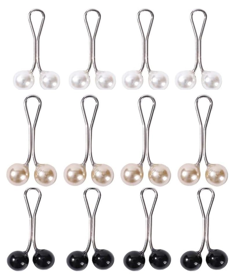 12pcs Multicolor Headscarf Pearl Pins Clips U Shape Hijab Scarf Lady Muslim Scarf Shawl Clips Scarf Brooches Pin Jewelry Accessories(White and Gold and Black)