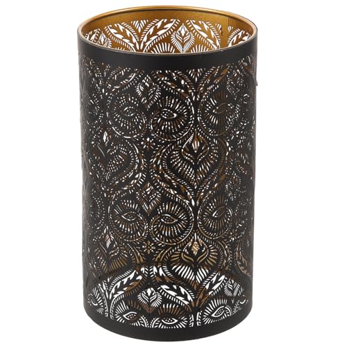 Homoyoyo Pantalla de Lámpara E27 de Metal Hueco Negra y Dorada Diseño Rectangular Lámpara Colgante Vintage Compatible Cubierta de Luz Metálica para Techo