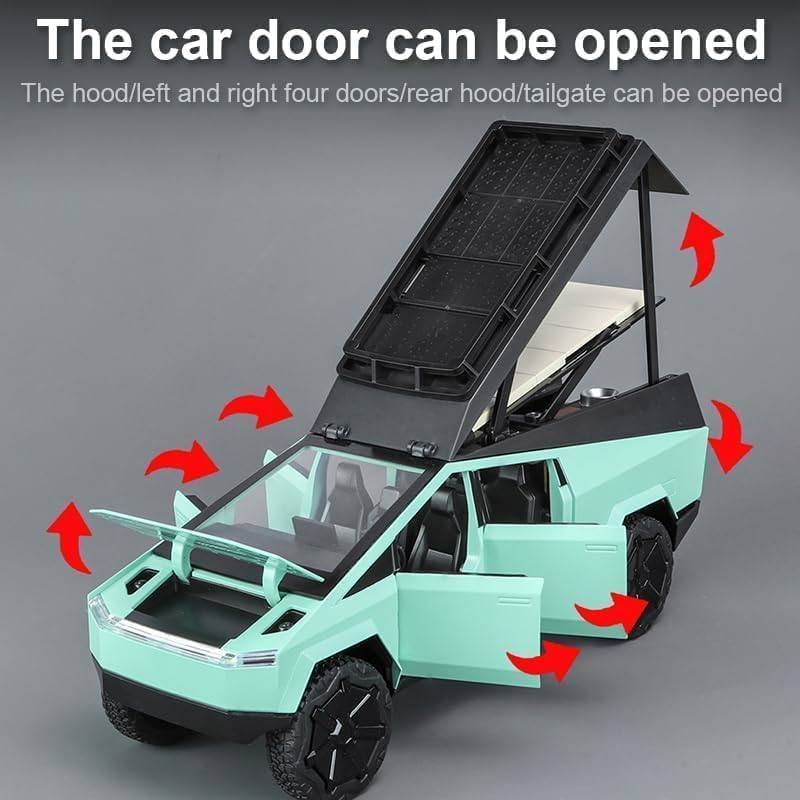 Image of Big Size Tesla Cyber Truck Camping Pickup RV with Motorcycle 1:32 Model Car Alloy Metal Pull Back Die-cast Car Metal Toy car with Openable Doors & Light Music Toys Kids【Colors as Per Stock】