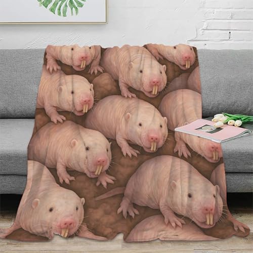 NAOFEKUID Estilo Animal Manta Topo Desnudo Impresión 3D Microfibra Decoración Hogar Manta Topo Desnudo Sofá Cama Adultos Juvenil 40x50(100x130cm)