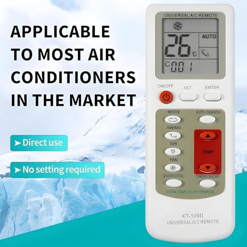 Universal AC Remote Control KT-109 II, Easy Setup, Works With Most AC and Splits