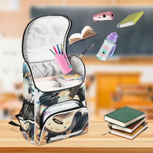 Mochila infantil con diseño de guitarra estrella y unicornio ideal para el colegio 6