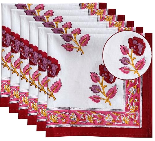 Cloth Napkins Set of 6, 18x18 Inch, 100% Cotton Hand Block Dinner Napkins