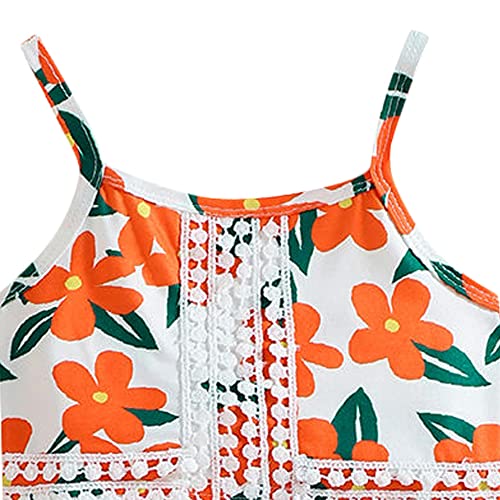 Image of Hopscotch Girls Polyester Floral Print Slim Fit Blouse and Skirt Set in Orange Color