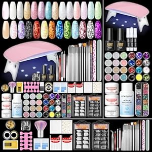 PEACECOLOR 39PCS Acrylic Nail Kits with Lamp 3 Colours Acrylic Powder Liquid Set with 24pcs Glitter Powder Nail Art False Nail Tips Manicure Full Set for Beginners Starter Kit