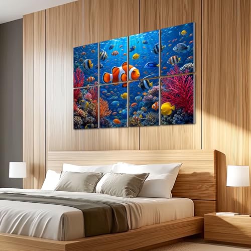 8 Pack Art Acoustic Panels Sound Absorbing Vibrant Coral Tropical Fish Bright Clownfish Crystal Blue Water Decorative Soundproof Wall Panels Self Adhesive for Recording Studios Office 48"x32" miniatura 5