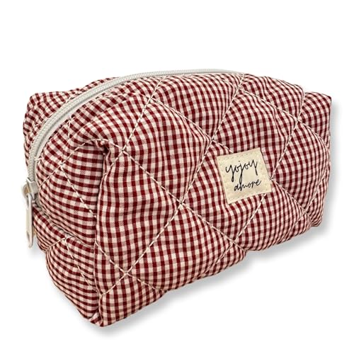 YOJOY Trousse de Toilette Femme, Trousse Maquillage, Trousse de Toilette de Voyage pour Hommes et femmes, Pochette Maquillage en Coton matelassé, accessoires de voyage, Organisateur maquillage (ROUGE)