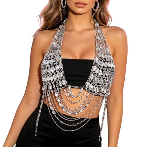 Cadena para cuerpo con diamantes de imitación que no pesa para bailar cómoda en festivales
