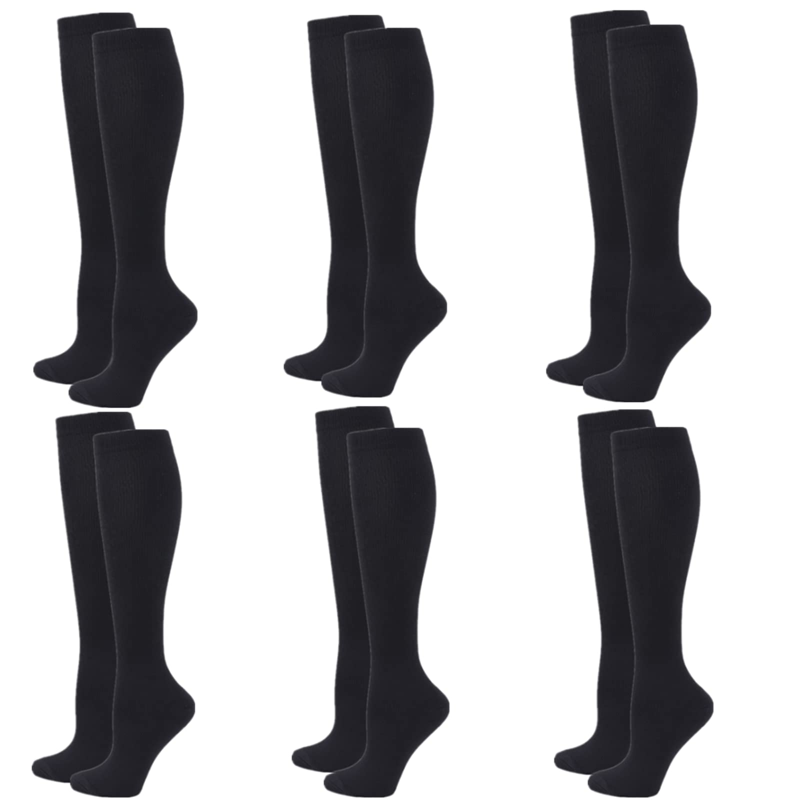 Zingso Compression Socks for Women Men, 6 Pairs 20-25mmHg Flight Socks Compression Stockings for Sport, Athletic, Edema, Diabetic, Varicose Veins, Travel, Pregnancy, Nursing (S/M, 6 Pairs Black)
