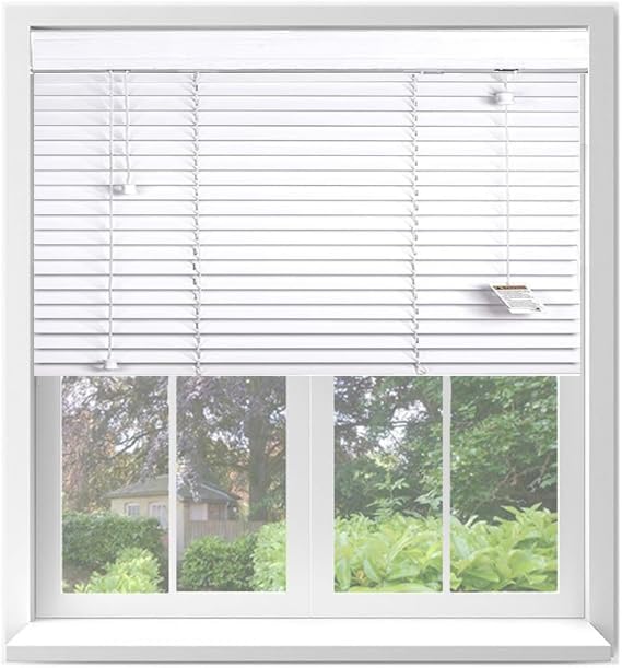 Ev Dekor White Wooden Venetian Blinds With String Design, 50mm Slats, Bathroom, Kitchen, Door, Window Blinds – 240 X 150cm — image 1