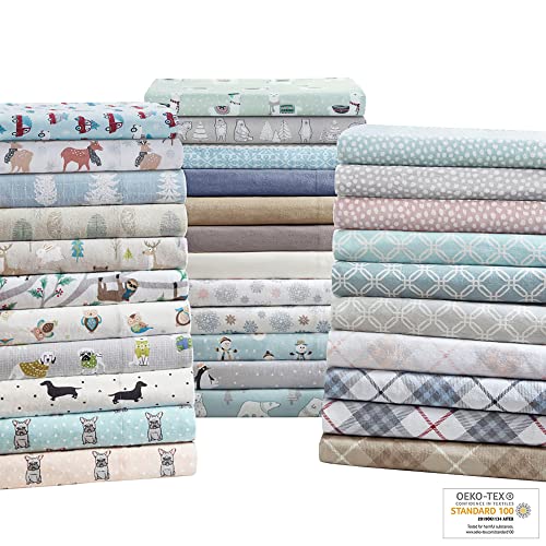 Image of Sleep Philosophy True North Cozy Flannel Warm 100% Cotton Sheet - Novelty Print Animals Stars Cute Ultra Soft Cold Weather Bedding Set, Queen, Black Dogs 4 Piece
